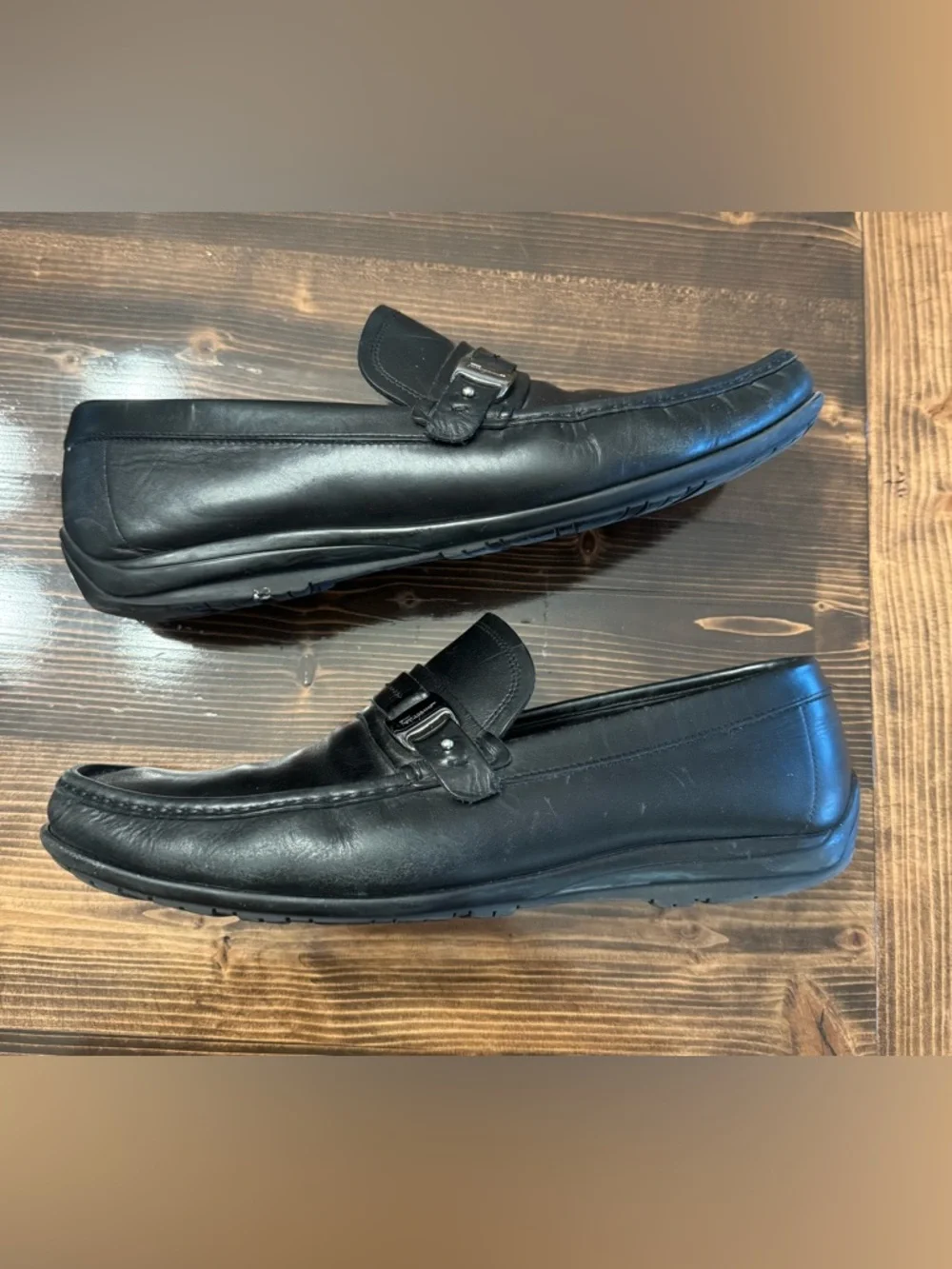 Salvatore Ferragamo Black Leather Men's Slip-On Driving Loafers Size 11.5